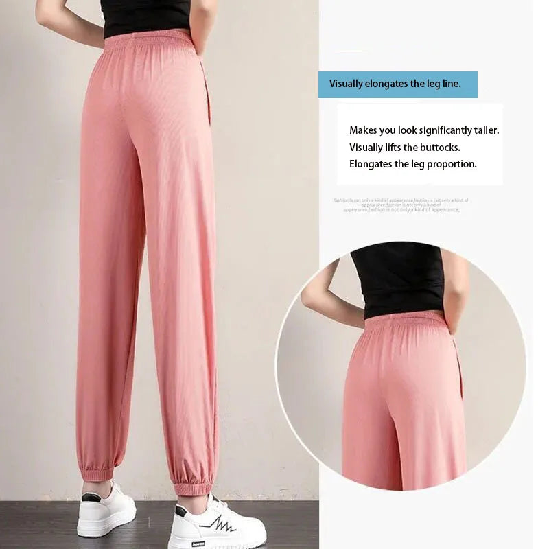 Women Ice Silk Drawstring Pants