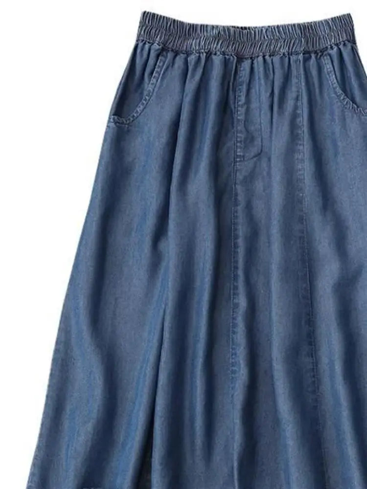 BreezeFit™ – Lightweight Loose Denim Skirt (Elastic Waist, A-Line)