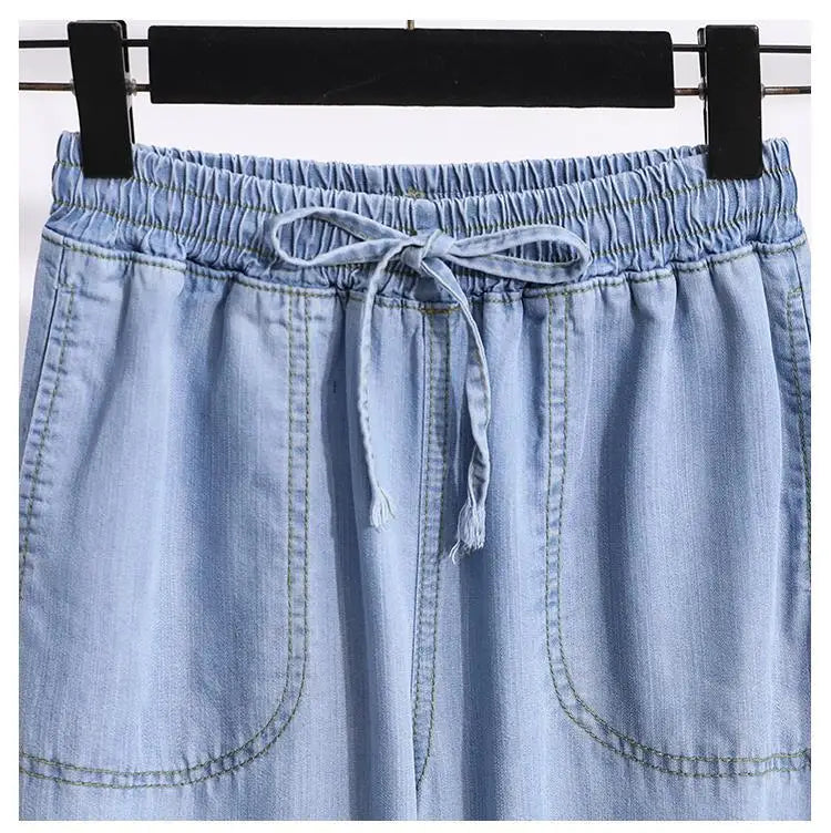 Women Ice Silk Wide Leg Jeans