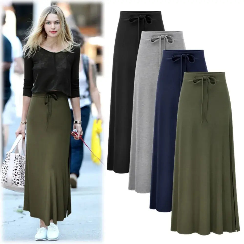 Women Knit Split Long A-Line Skirt