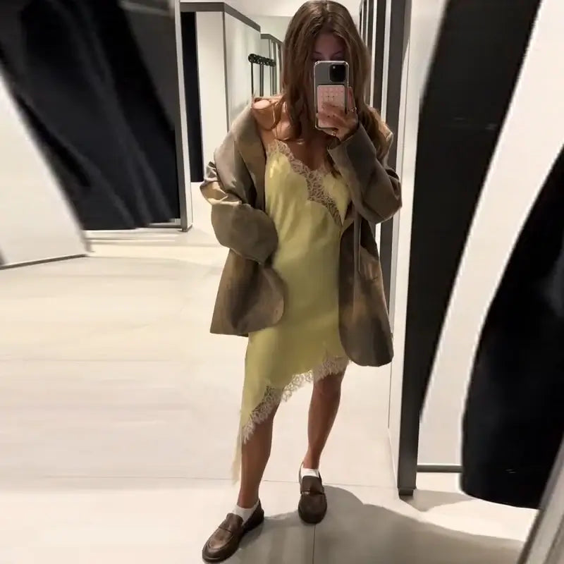 Women Lace Patchwork Dress Jacket Set