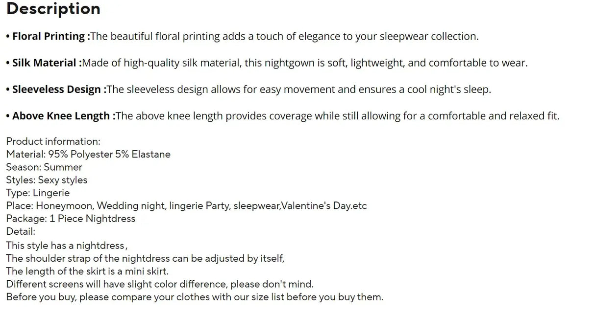 Women Black Floral Satin Nightdress Sleep Shirt