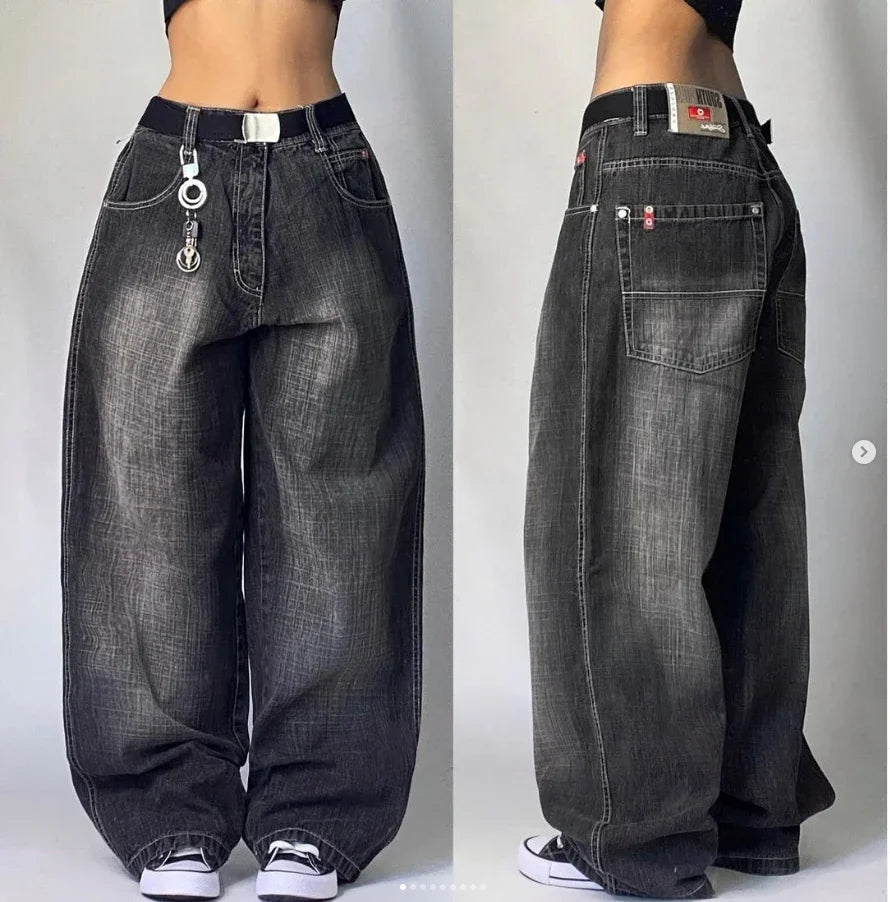 Y2K Multi-Pocket Washed Wide Leg Jeans for Women