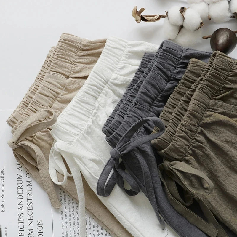 Women Cotton Linen High Waist Shorts
