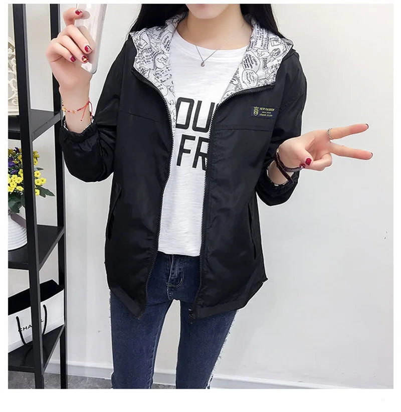 Double-Sided Women's Trench Coat – Hooded Spring Autumn Windbreaker