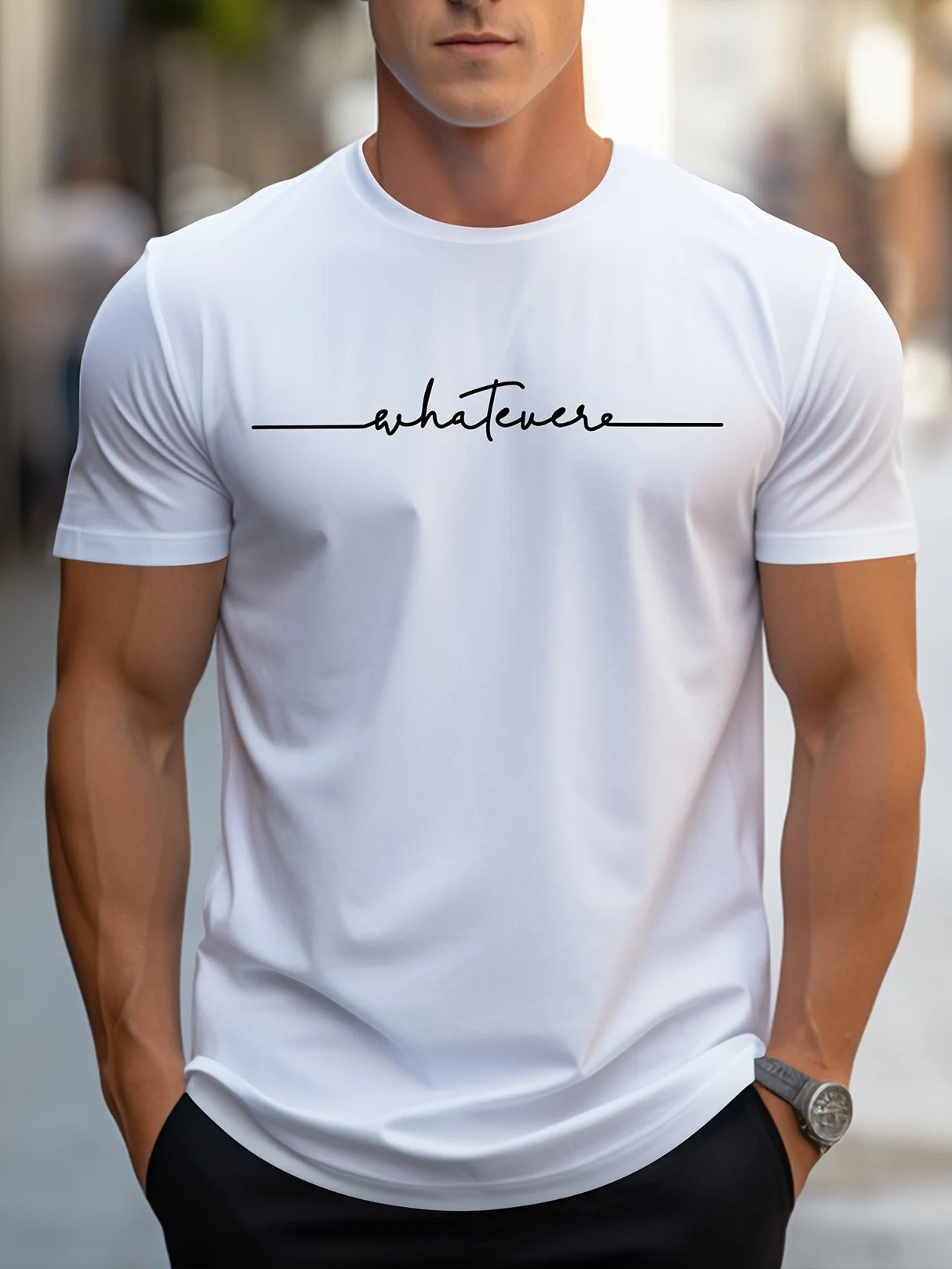 Men Letter Print Cotton Tee