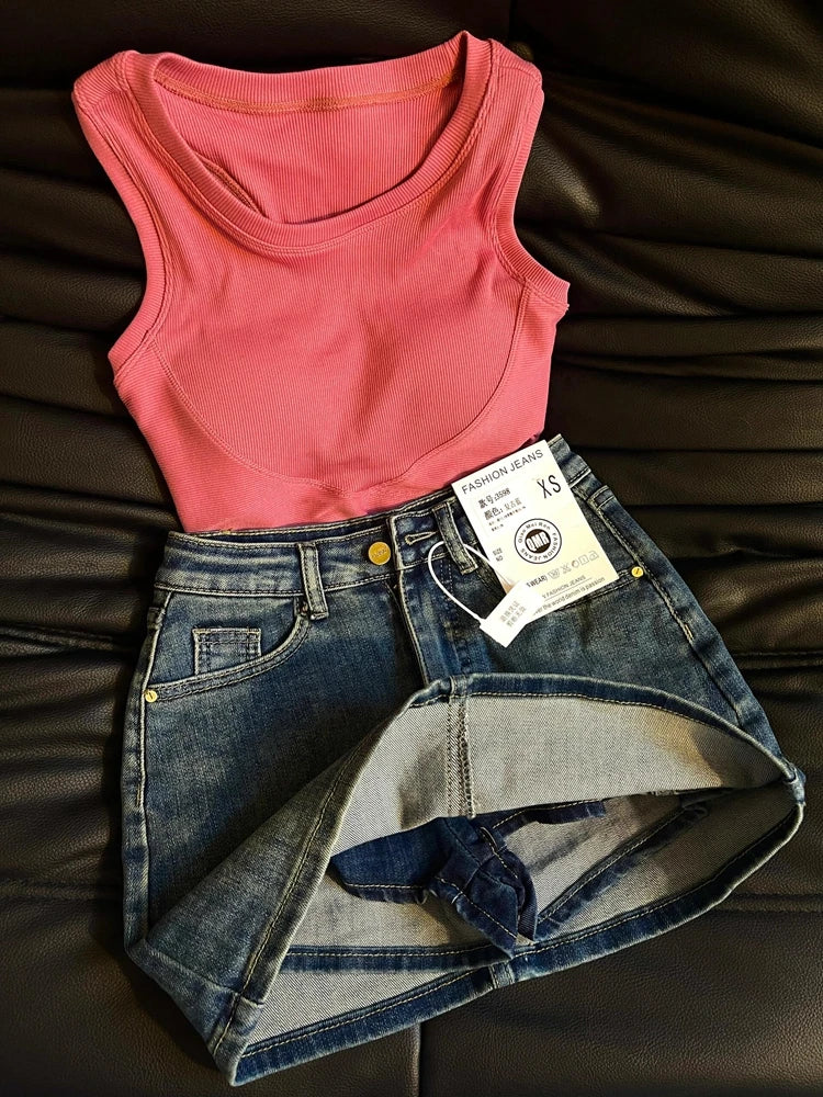 90sRider™ – A-Line Jean Skirt Shorts (Y2K Blue Vintage Style)