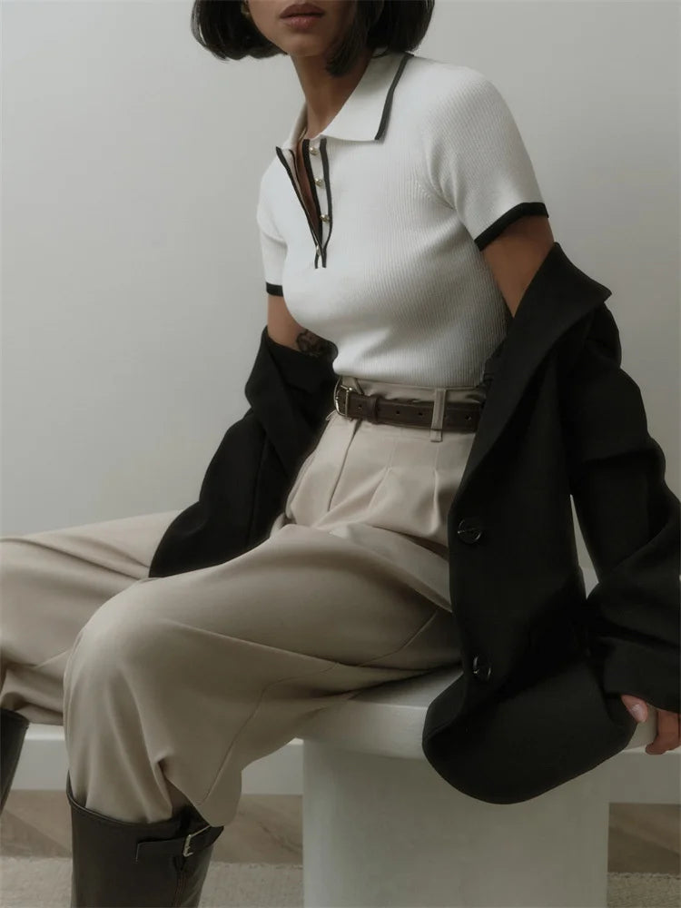 Women's Slim Contrast Knit Pullover