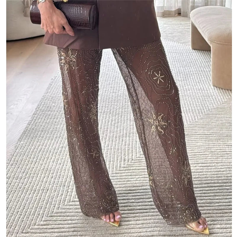 Women Sequin Wide Leg Street Pants