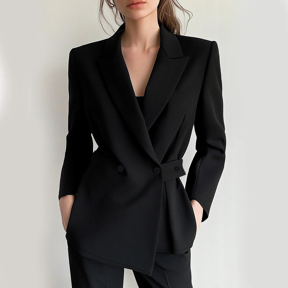 MuseForm™ – Buttoned Shawl Collar Blazer (Elegant Fit, Office Ready)