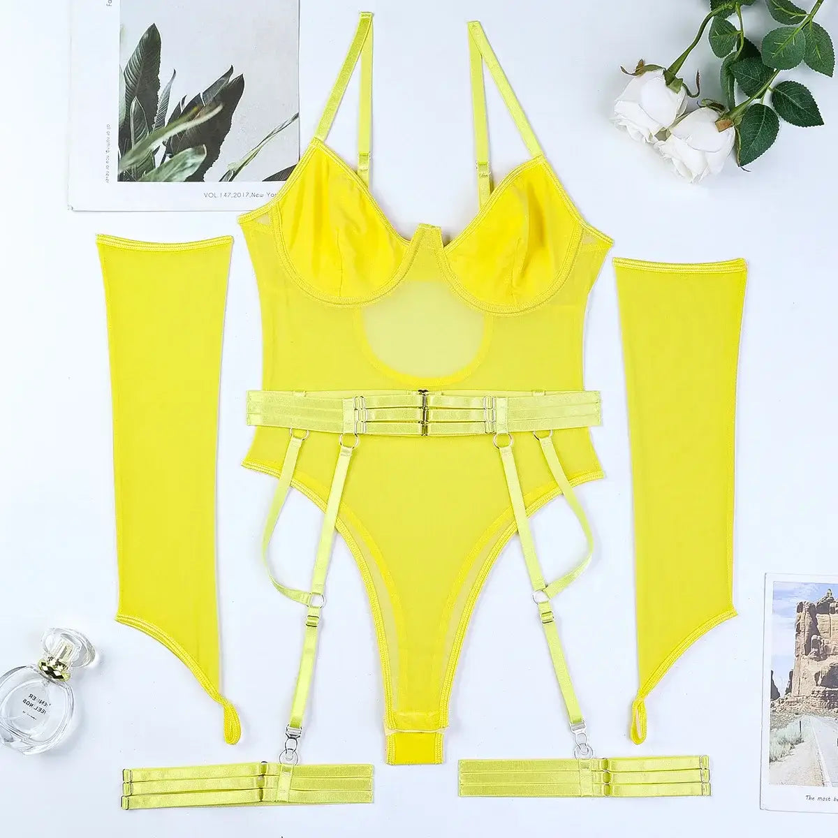 Women Mesh Splicing Suspender Jumpsuit