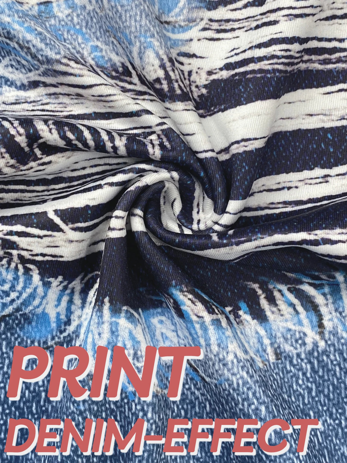 Women Imitation Denim Ripped Print Leggings