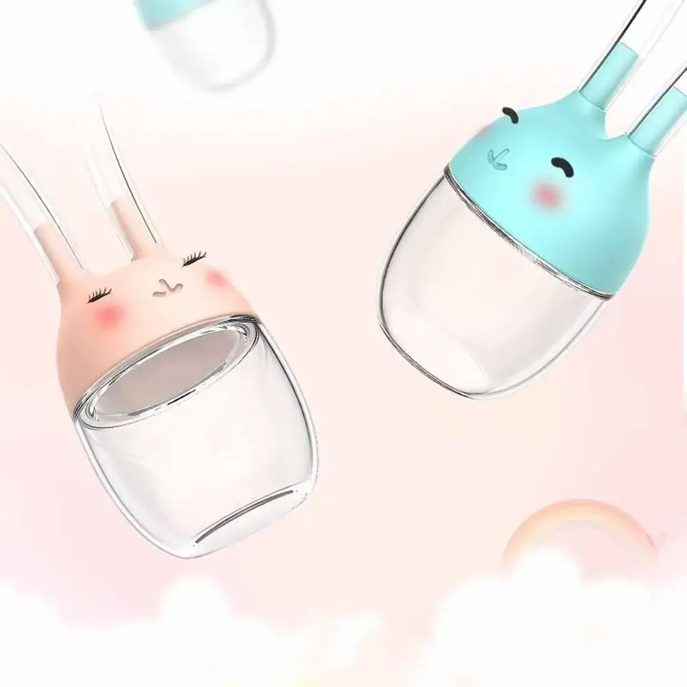 Cute baby nose cleaner suction tools in bunny shapes, featuring pastel pink and blue designs, ideal for infants.