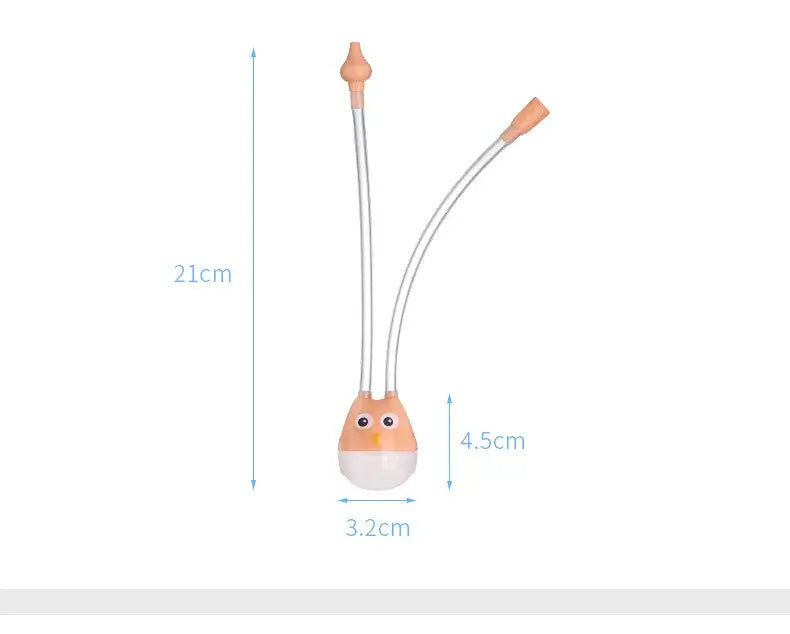 Nasal aspirator for infants featuring cartoon design, dimensions 21cm x 4.5cm, made of silicone, suitable for babies.