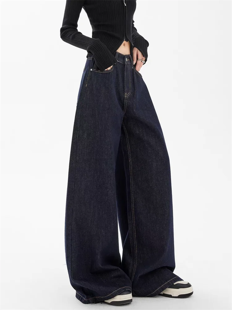 CoolGlide™ – Solid Baggy Denim Pants (Straight Fit, Deep Blue Wide Leg)