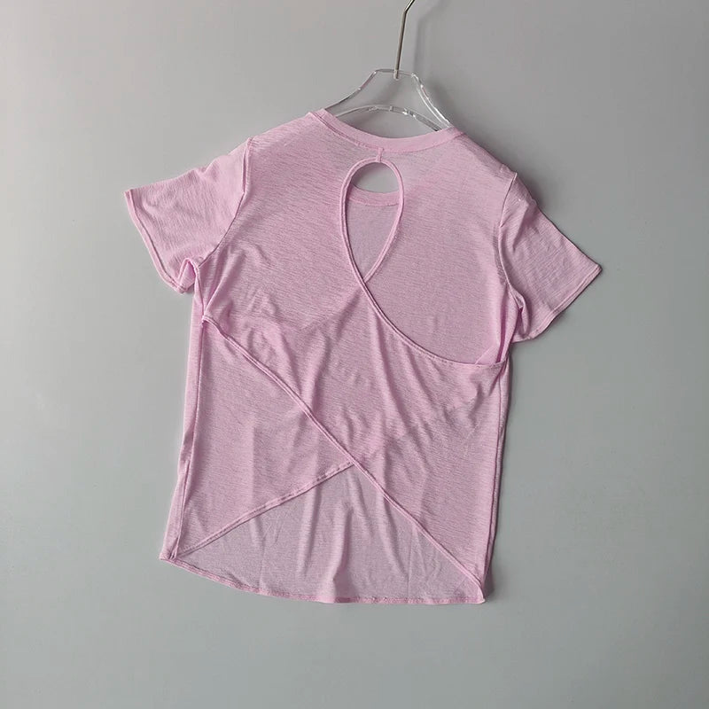 Women Mesh Hollow Back Fitness Shirt