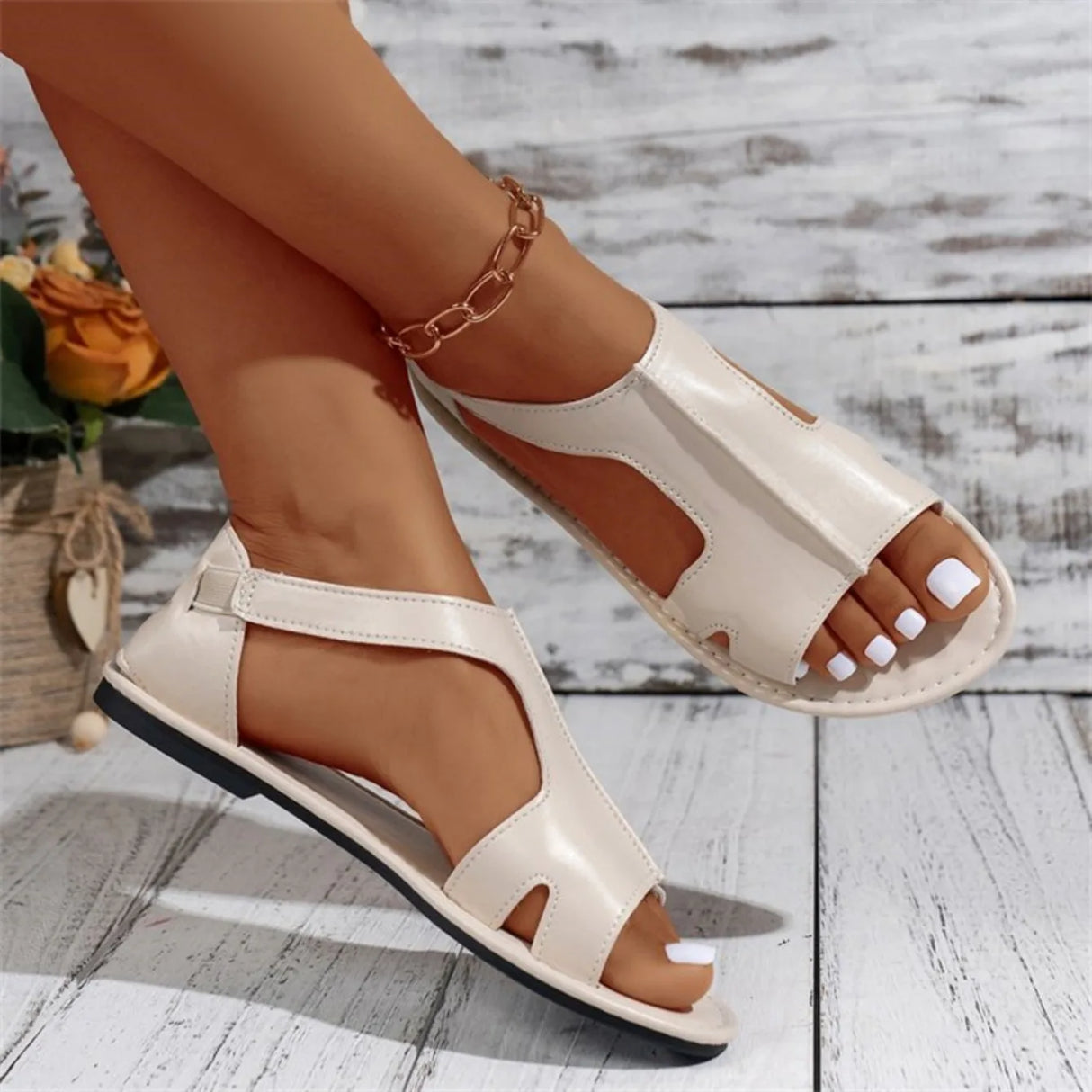 Women Shallow Flat Sandals Lightweight Shoes