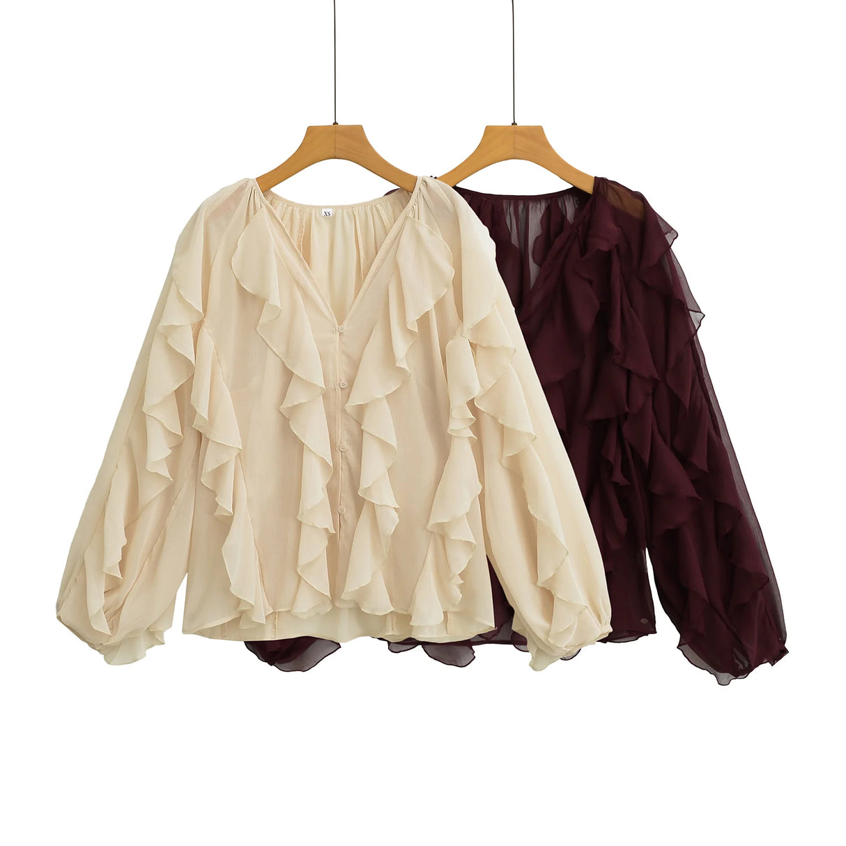 Rufflynn™ – Translucent Ruffle Blouse (V-Neck, Hollow-Out Chic for Spring/Summer)