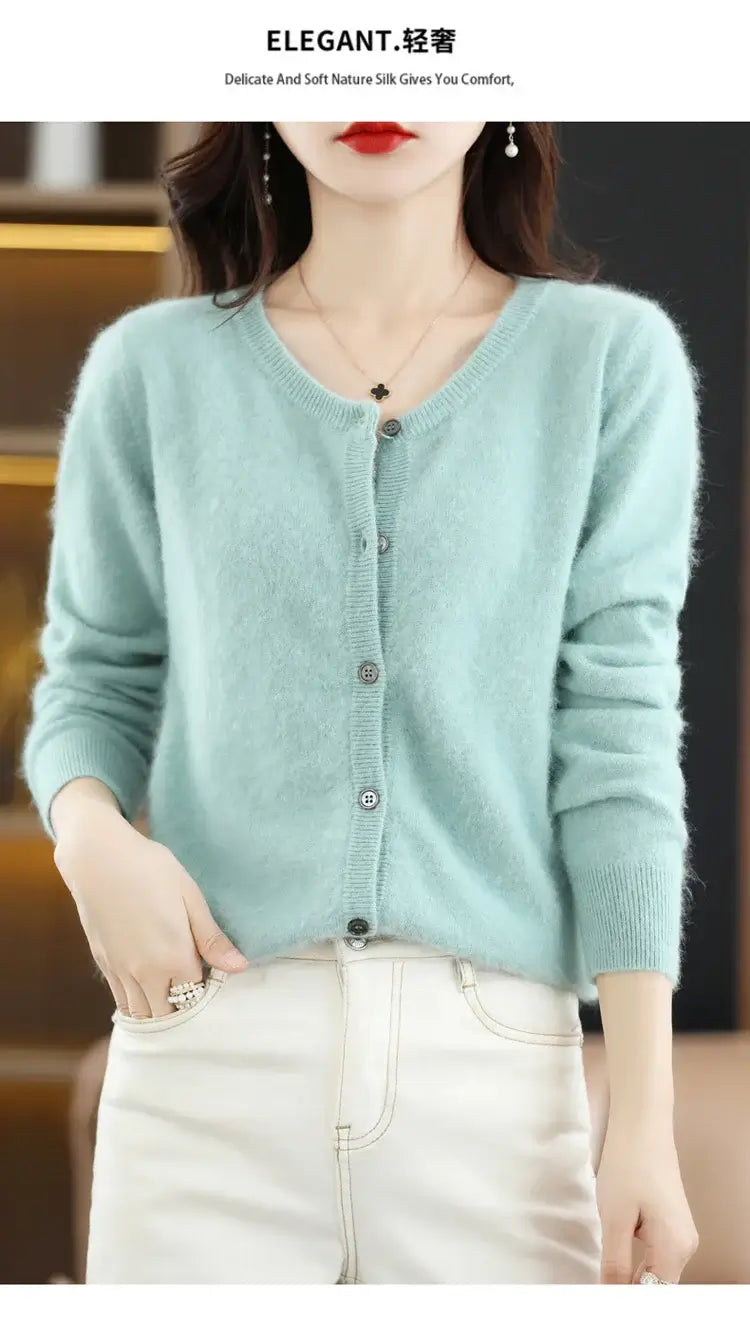 Women Mink Cashmere Knit Cardigan