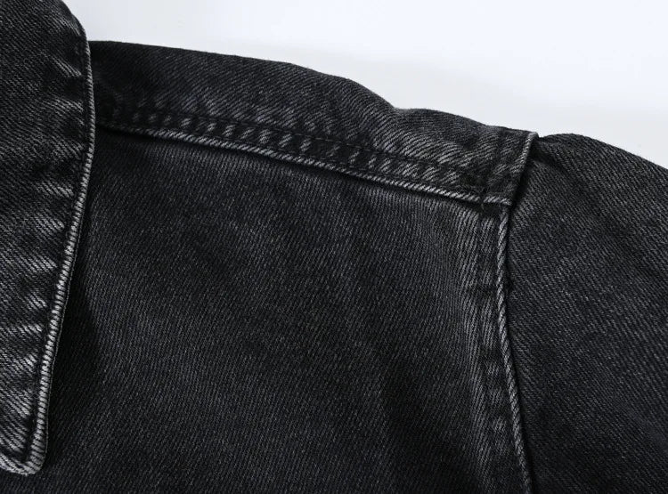 Women's Black Lapel Denim Coat