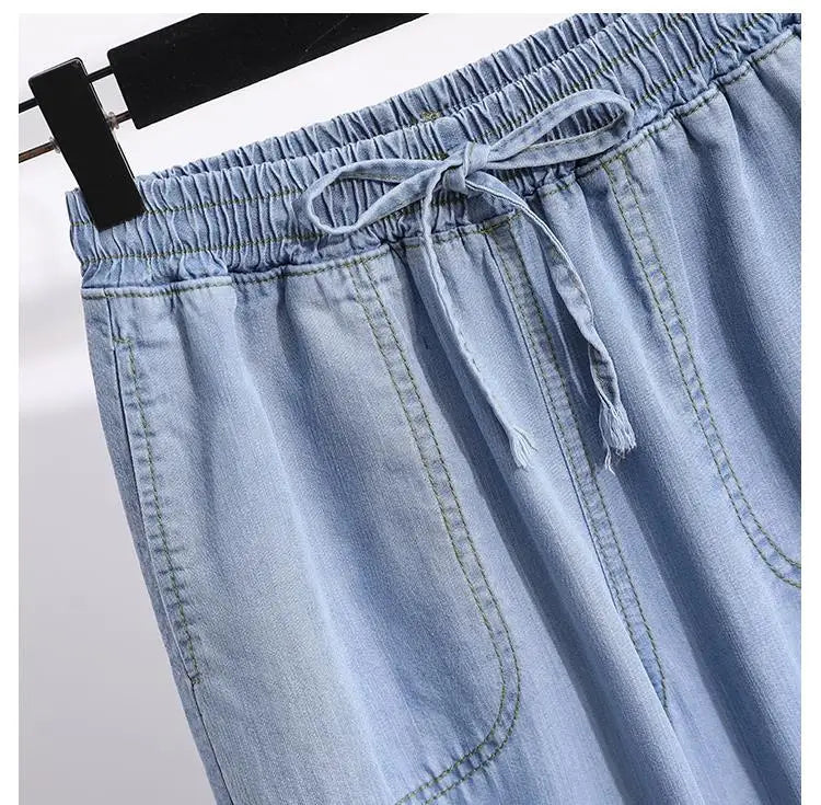 Women Ice Silk Wide Leg Jeans