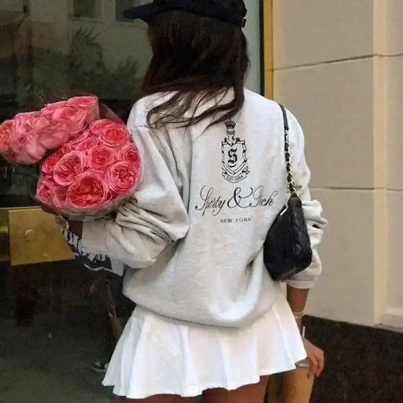 Women Letter Print Sweatshirt Vintage O-Neck Pullover