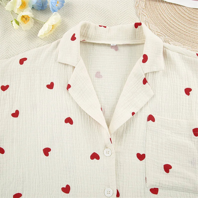 Women Cotton Pajama Set with Hearts
