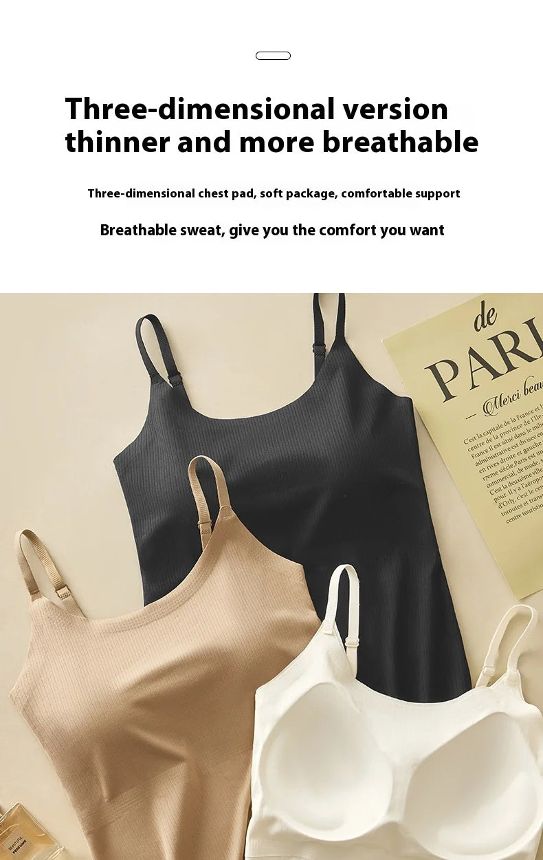 BraChic™ Ice Silk Cami with Built-in Bra in three colors, designed for comfort and breathability.