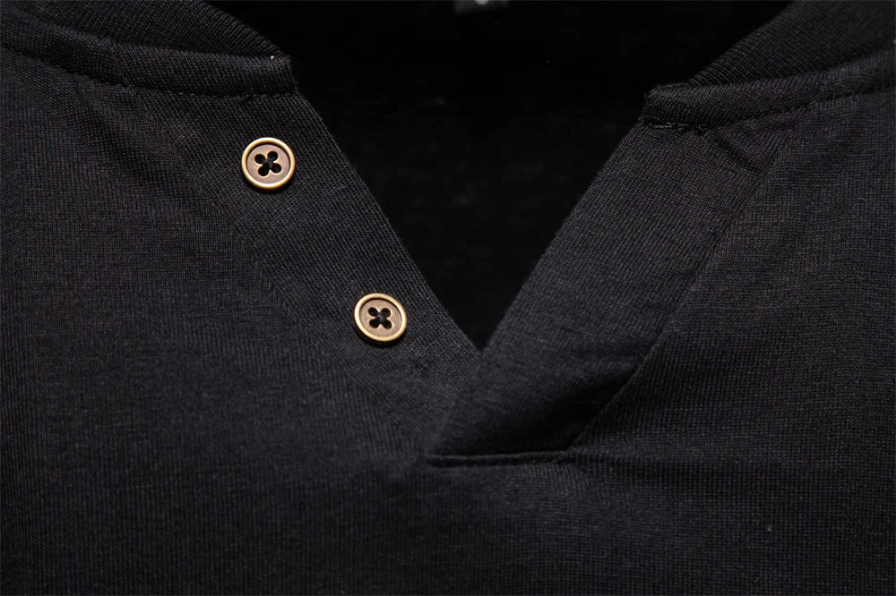 Men Cotton Henley Long Tee