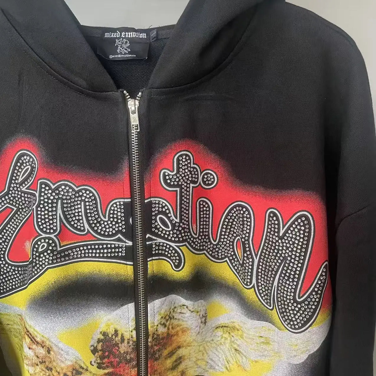 Men Rhinestone Zipper Hoodie