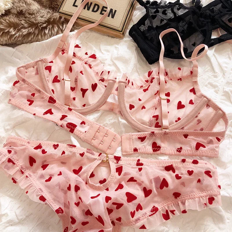Women Mesh Heart Lingerie Set