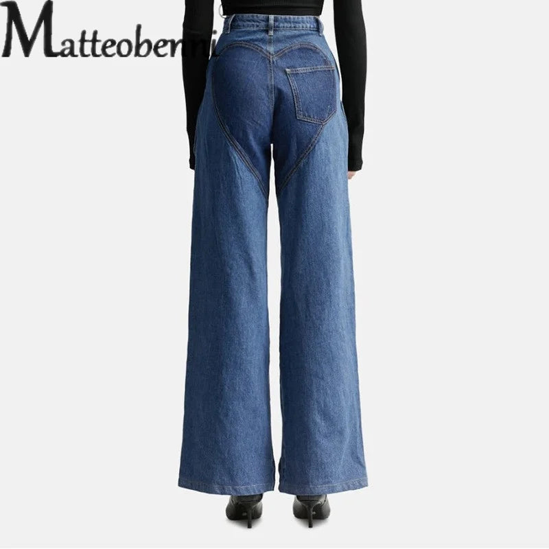 Women Hollow Out Stripe High Waist Jeans