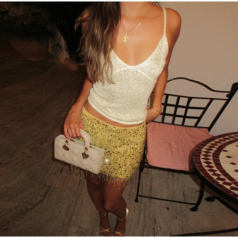 Women Sequin Tassel Party Skirt