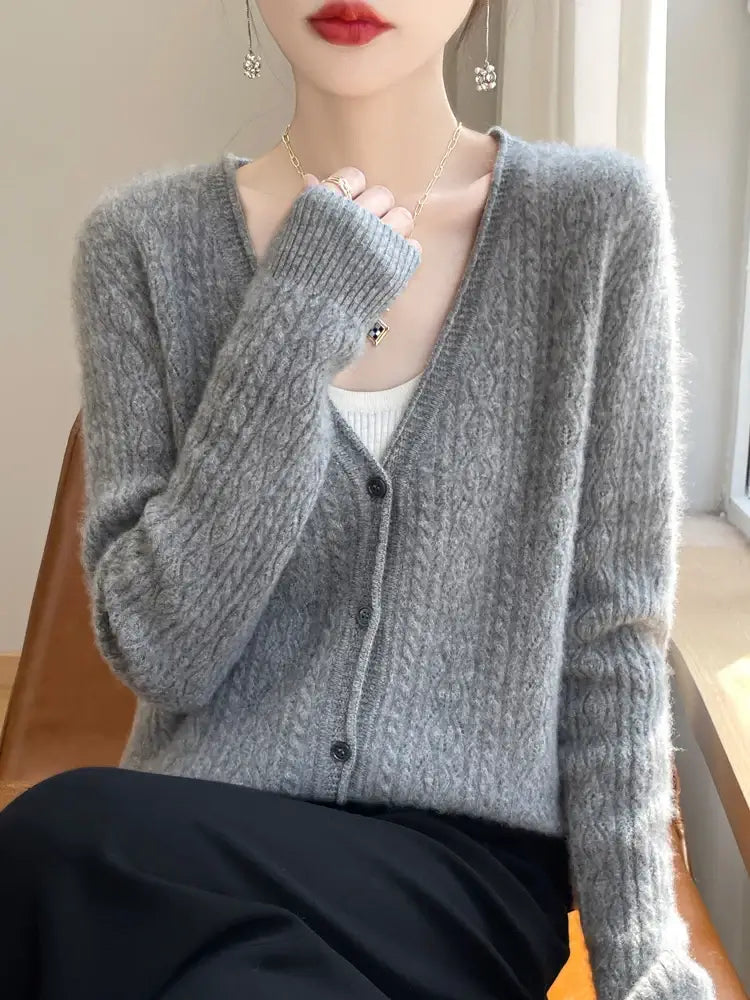 Women Merino Wool Cashmere Cardigan