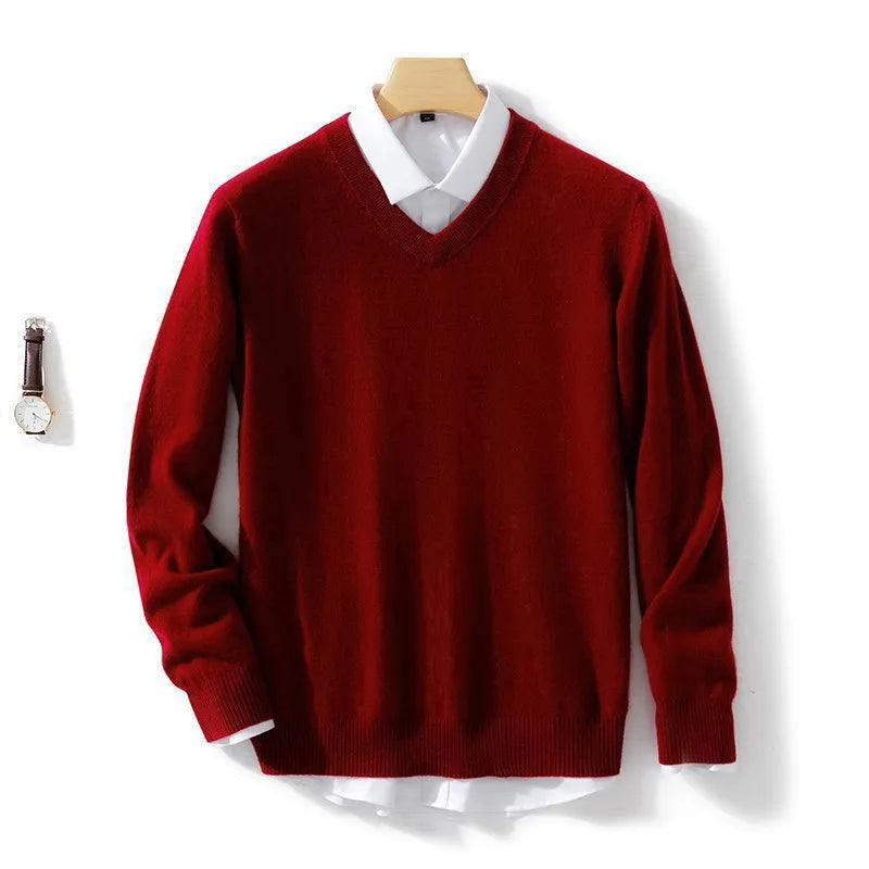 Men's Plus Size Cashmere V-Neck Sweater