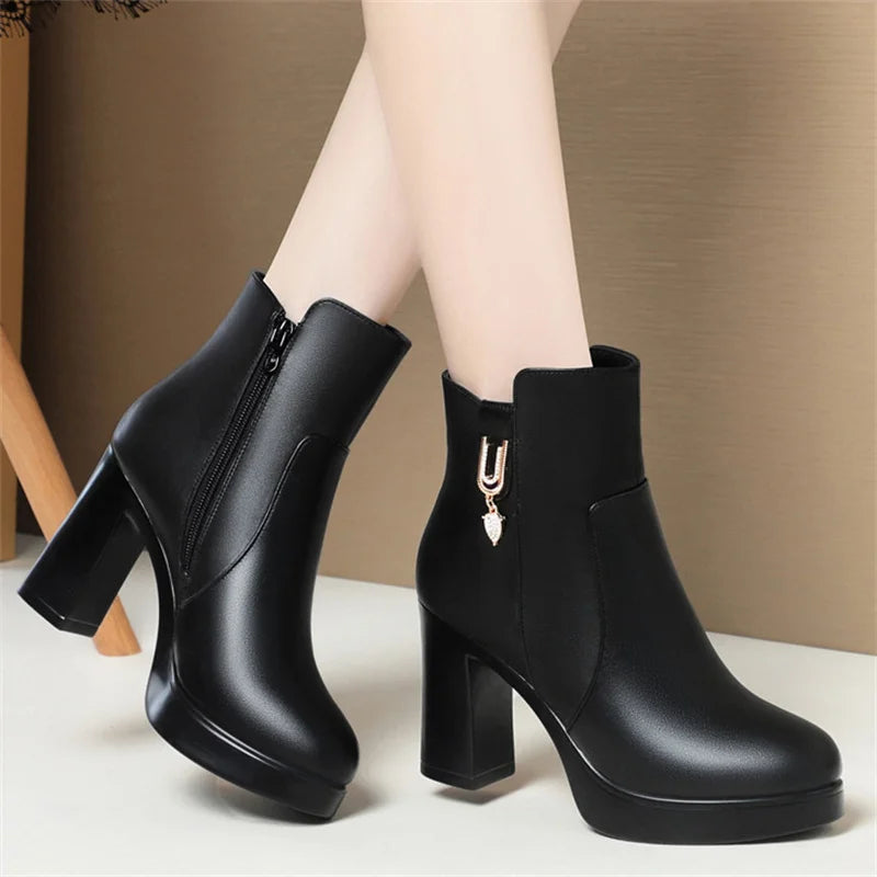 Women Warm Wool High Heel Ankle Boots – Winter Fashion