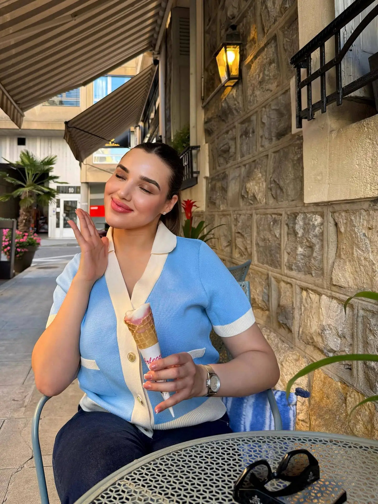 Tossy V-Neck Patchwork Knit Cardigan