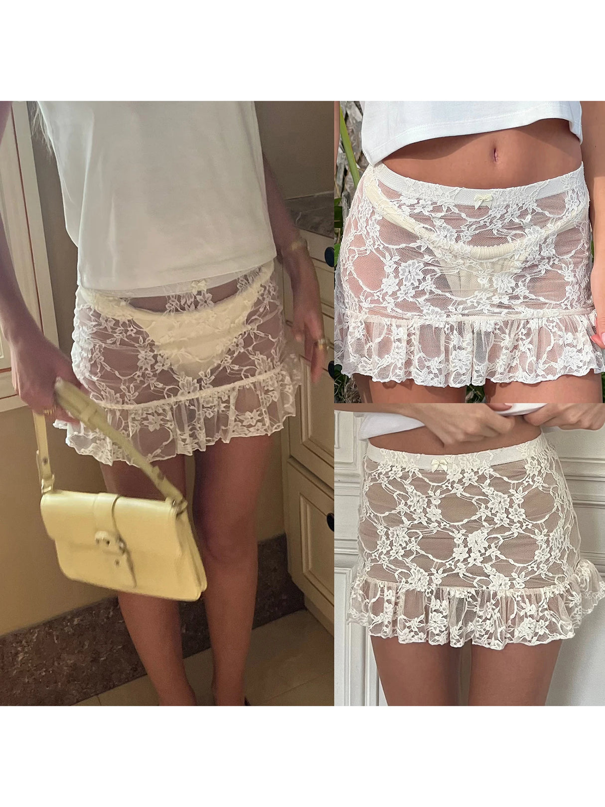 Women Lace Ruffle Mini Skirt
