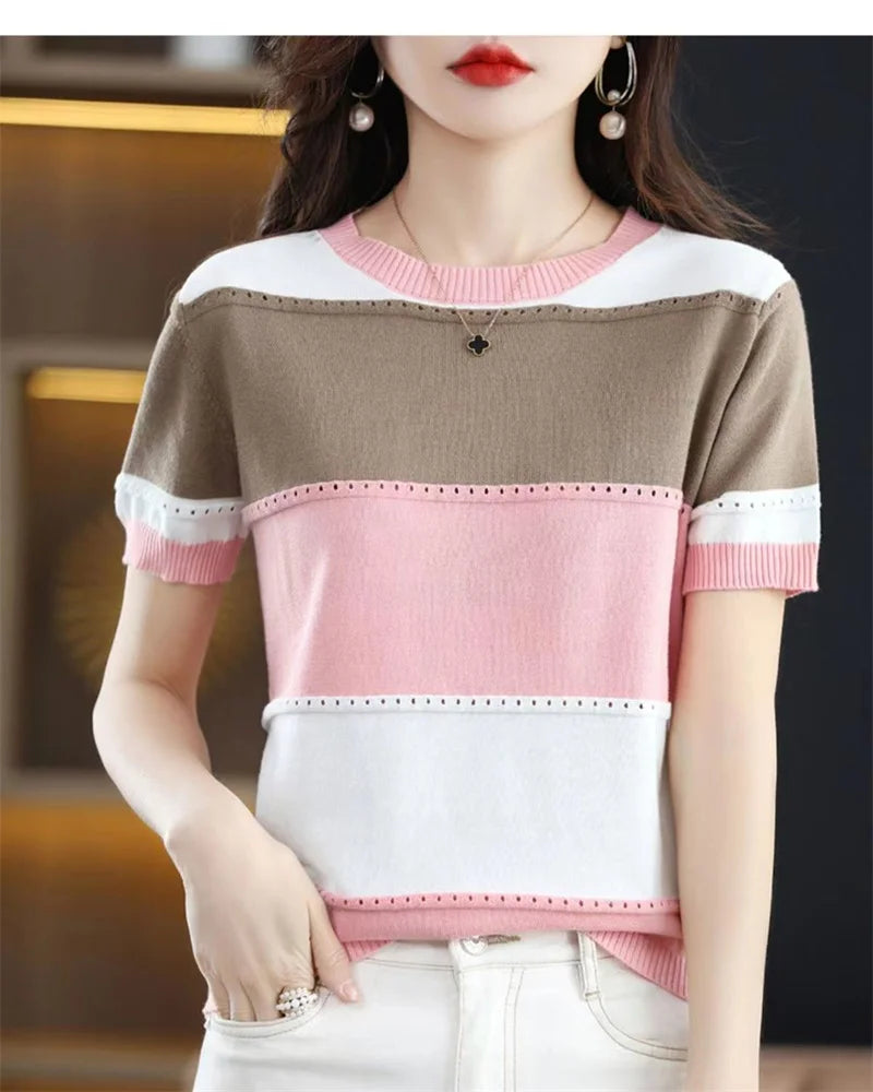 Women Ice Silk Knit T-Shirt