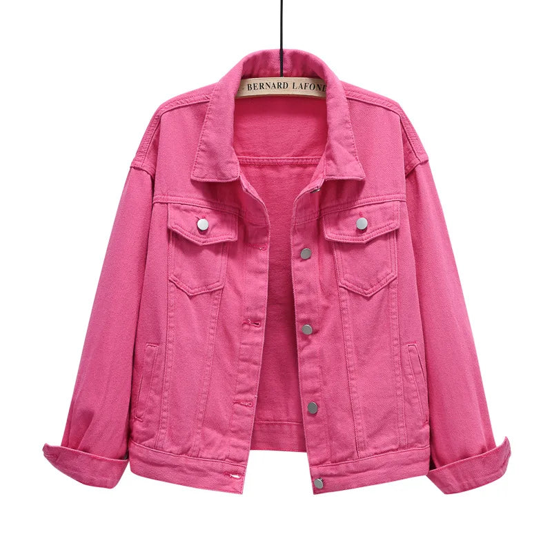 Women’s Pure Color Lapel Denim Jacket