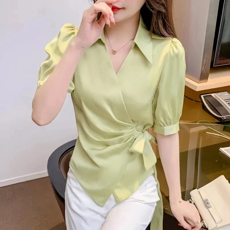 Chiffon V-Neck Short Sleeve Women's Jacket