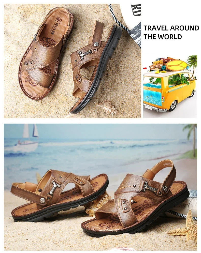 Men Leather Buckle Casual Sandals