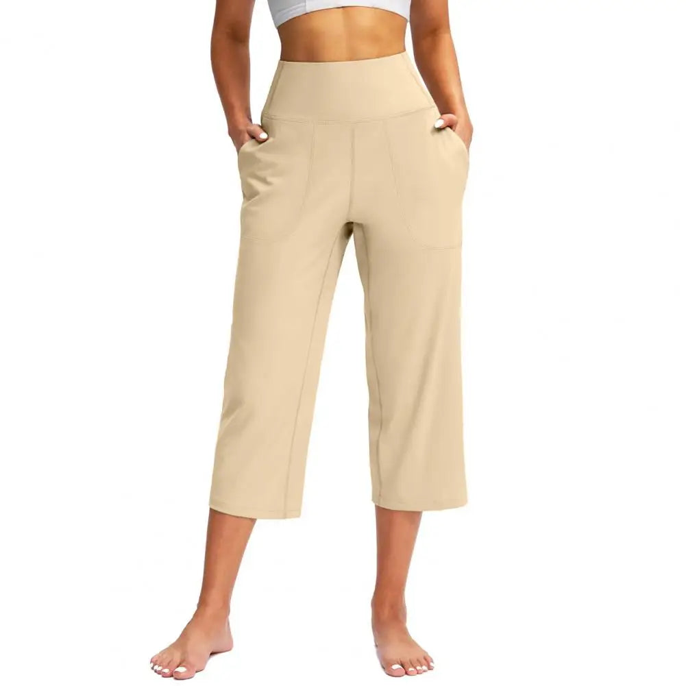 Women High Waist Capri Pants with Pockets