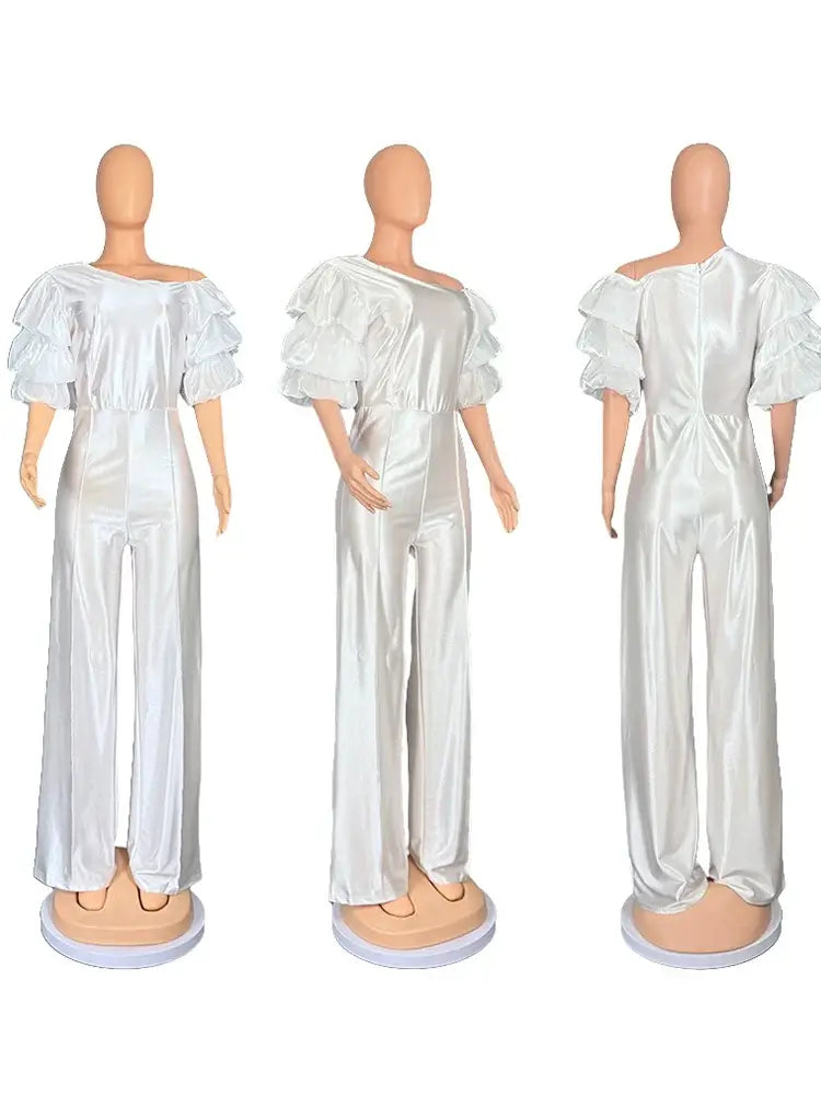 Women Satin Puff Sleeve Party Jumpsuit