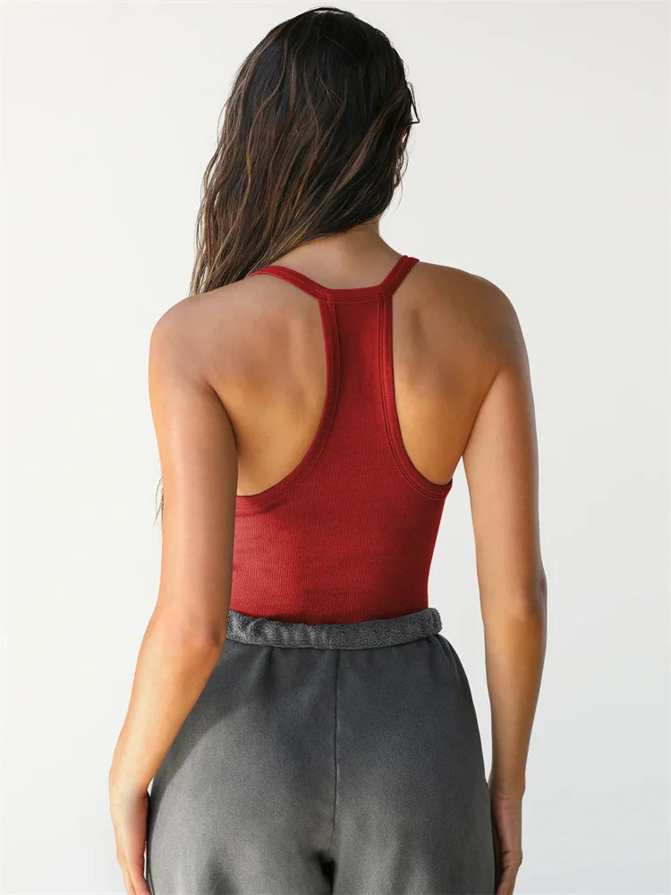 Sexy Deep V‑Neck Ribbed Cami Tank Top