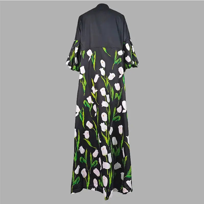 Women Floral Print Trench Coat Dress