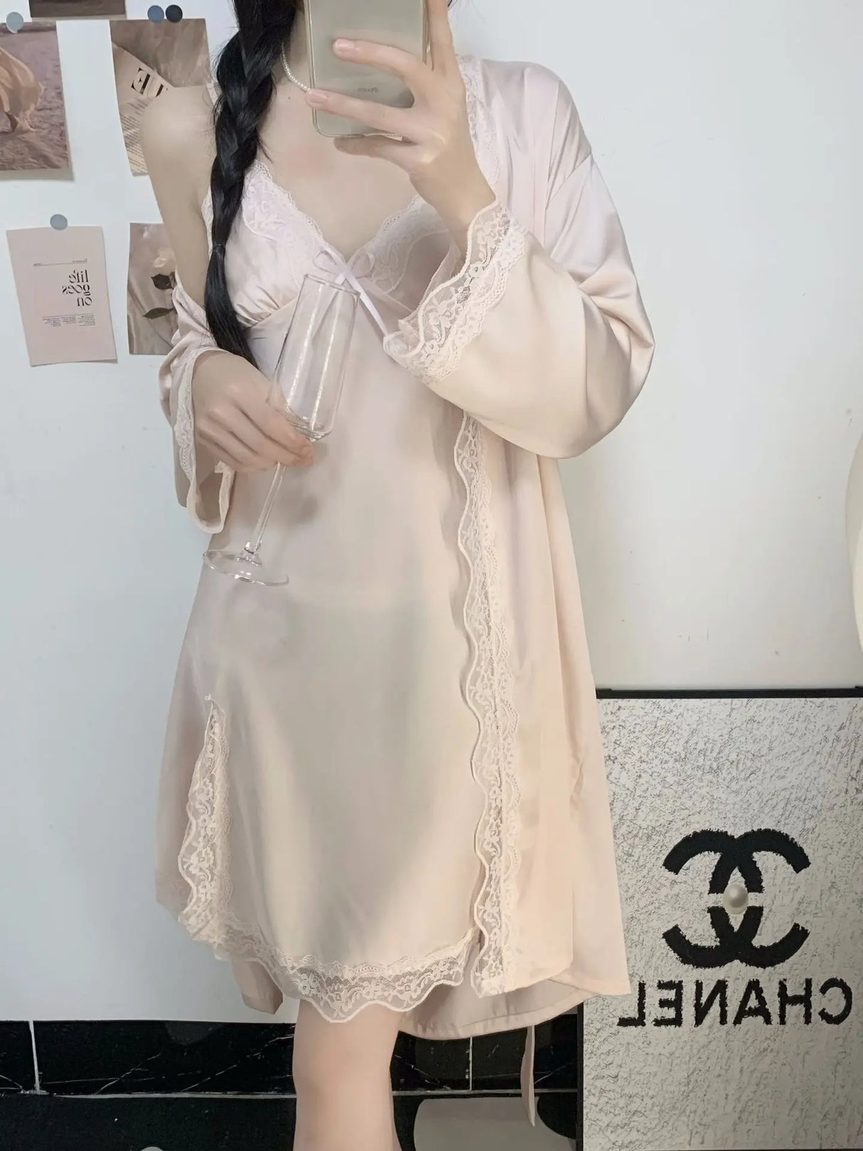 Women Satin Robe Nighty Set