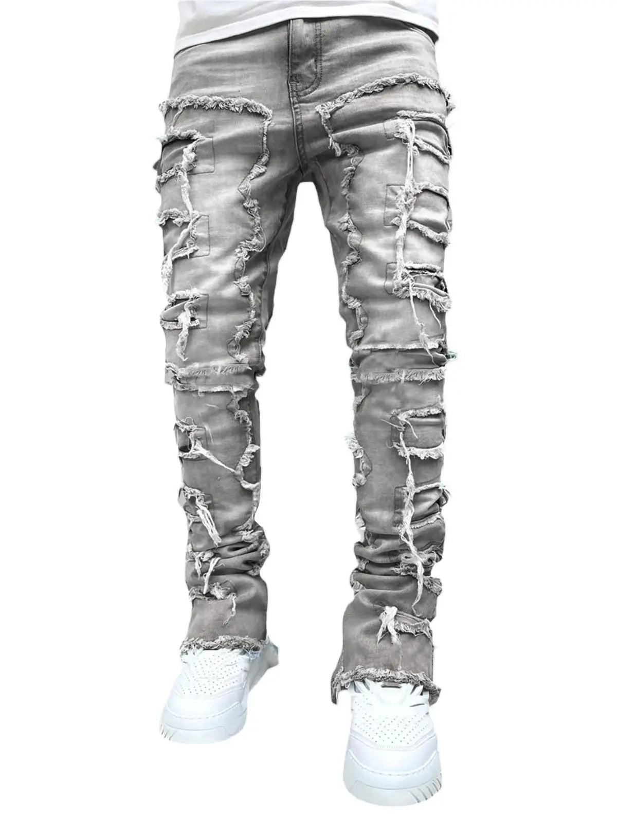 Men Patchwork Stacked Jeans