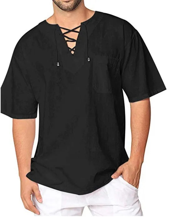 Men’s Plus Size V-Neck Linen Top