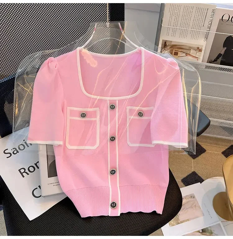 Women Square Neck Knit T-Shirt